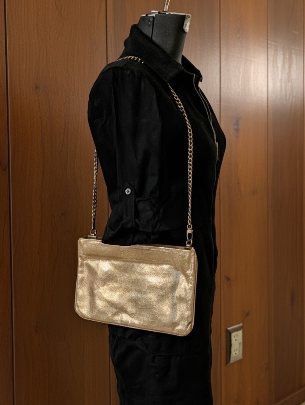 Vintage Y2K Massimo Dutti Dual Style Lizard Gold Leather & Suede Shoulder Clutch